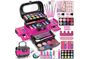 Mozok Kids Makeup Kit for Girl, Washable Makeup Girl Toys with Cosmetic Case, Play Real Princess Make Up Beauty Set Toys for 3 4 5 6 7 8 9 10 11 12 Year Old Girls Toddlers Kids Birthday Gifts(Rose)