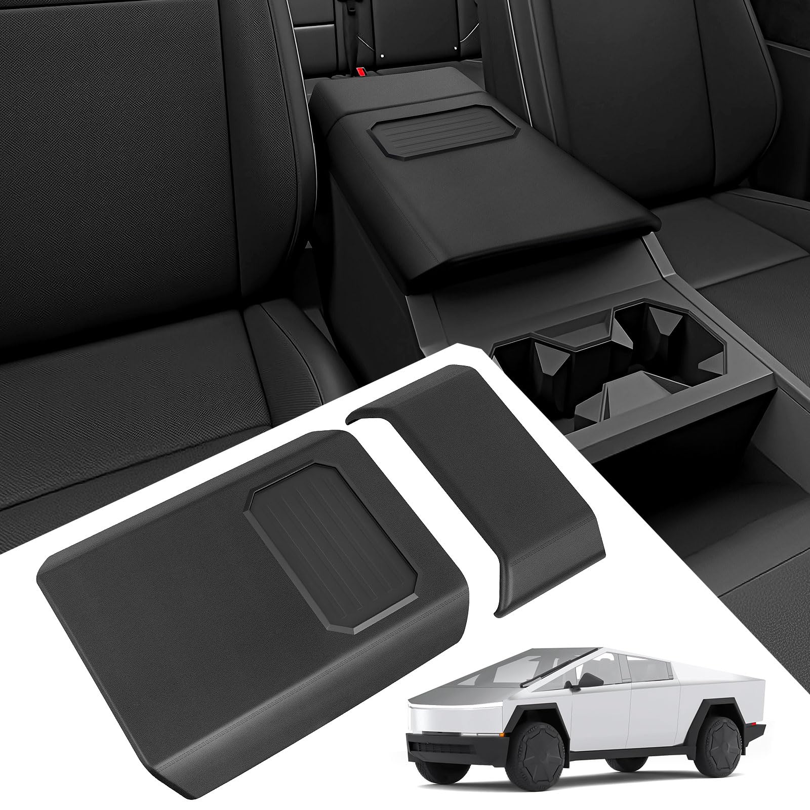 Photo 1 of Center Console Cover Armrest Cover & Rear Screen for Tesla Cybertruck 2023 2024 2025,TPE Scratch Resistance Armrest Protector fit Cybertruck Accessories (2 Pcs)