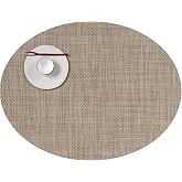 Chilewich Mini Basketweave Placemats, Woven Oval Placemats Set of 4 | Reusable, Stain-Resistant, Indoor/Outdoor Tabletop Protection, Linen, 14" x 19.25"