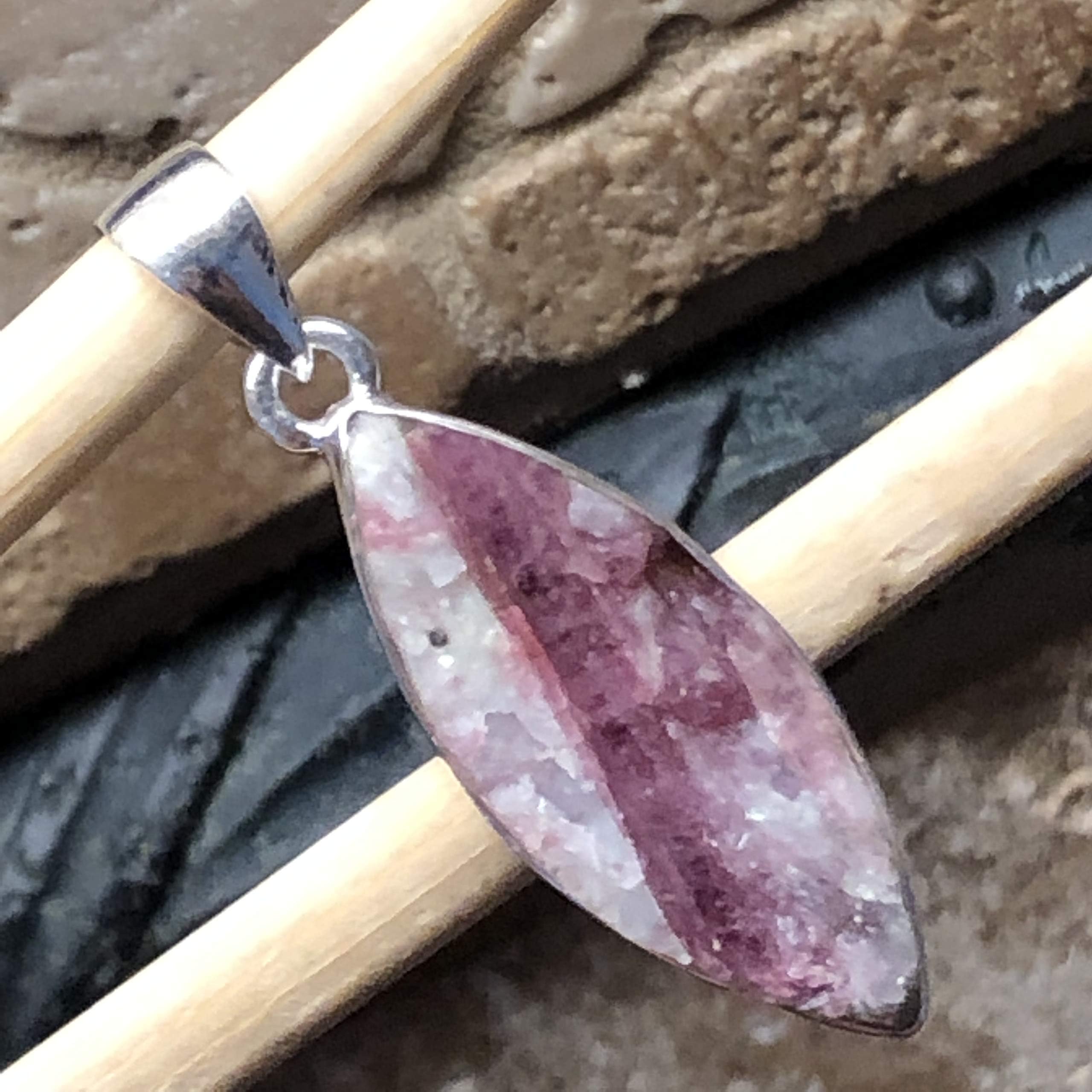Natural Pink Tourmaline 925 Solid Sterling Silver Pendant 35mm