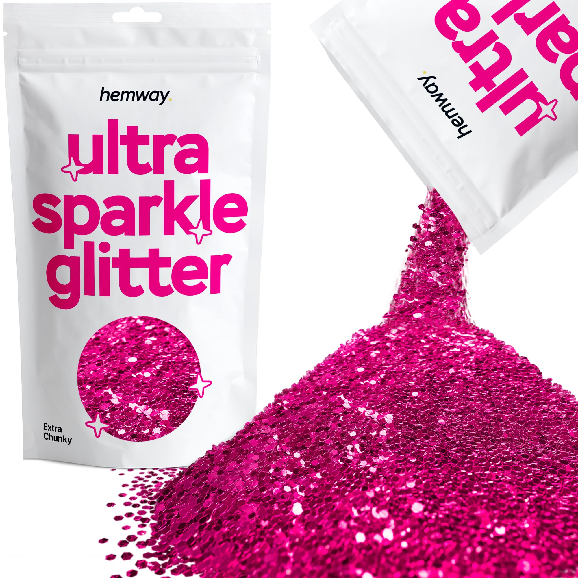 Hemway Ultra Sparkle Glitter Dark Rose Pink 100g Extra Chunky | Glitter for Arts & Craft, Makeup, Nail Art, Crafting, Card Making, Sparkle Decoration