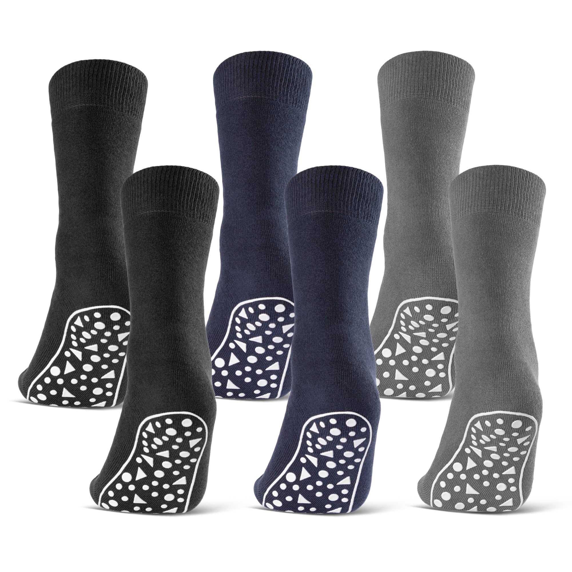sockenkauf24 2 | 4 | 6 Pairs Non Slip Socks Men Women Cotton Grip Socks Anti-Slide Slipper Socks (12-14, 6 Pairs - Black | Blue | Grey)