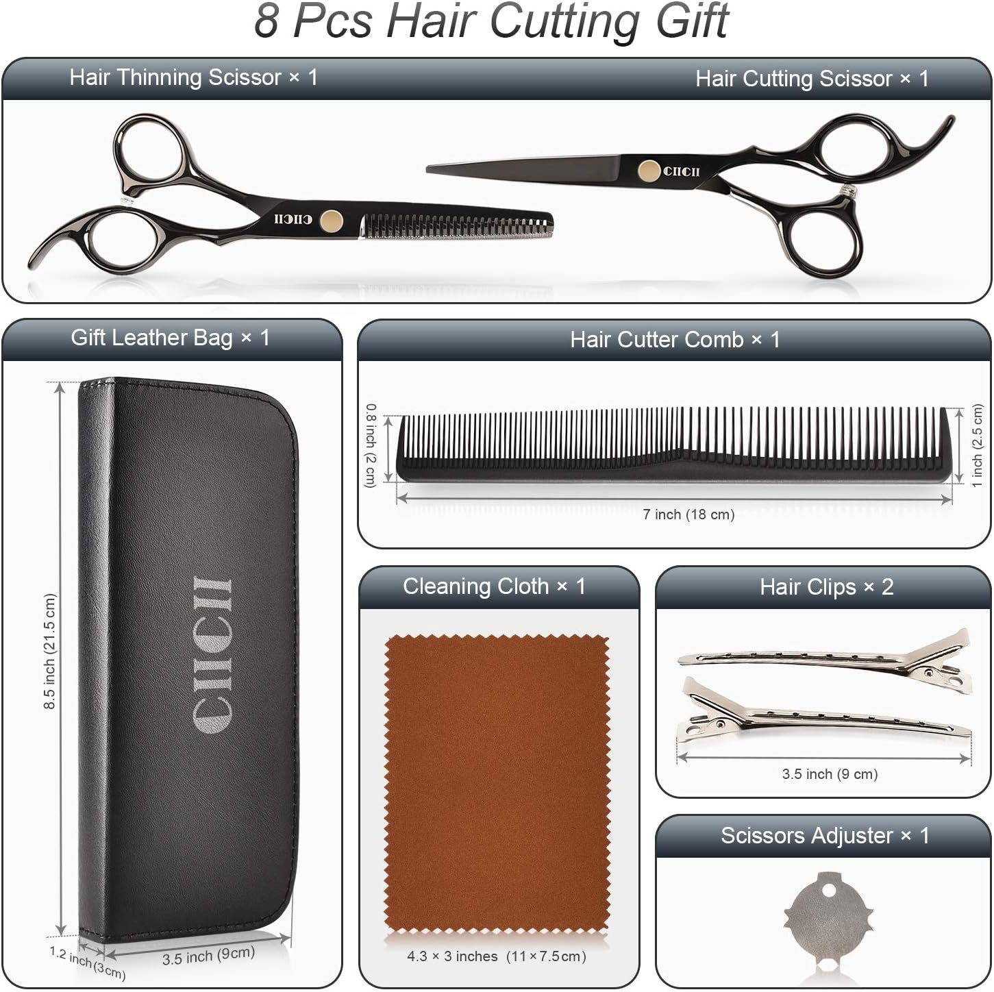 Hair Cutting Scissors Shears Kit, CIICII Professional Hairdressing Scissors Set (Hair Beard Trimming Shaping Grooming Thinning Shears) for Men Women Pets Home Salon Barber Cutting Kit: Home Improvement