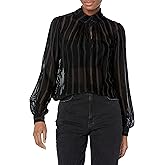 PAIGE Women's Bryla Top Long Sleeve Striped Burnout Mock Neck in Black