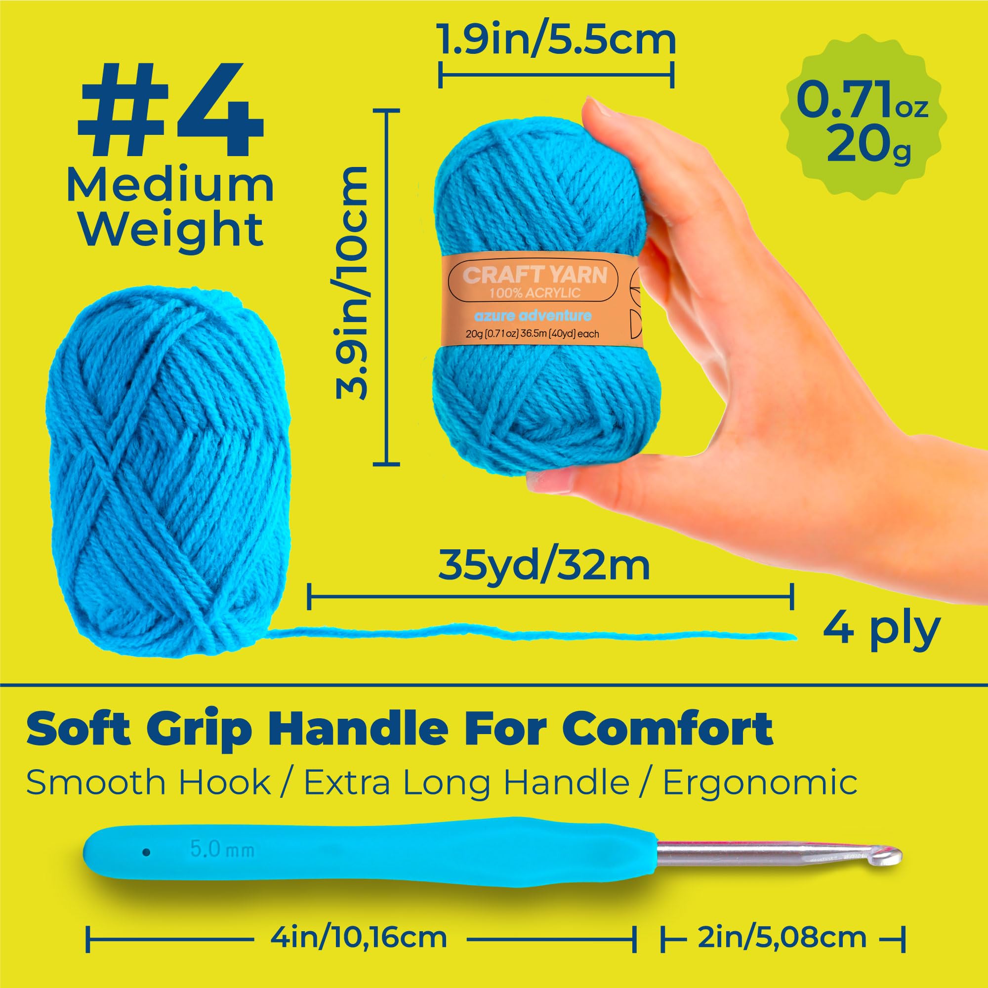 CRAFTWIZ 100% Acrylic Yarn for Crocheting and Knitting - 30x20g Skeins of #4 Worsted Weight, 1200 Yards of Soft Yarn, Perfect for Amigurumi and Other Small Crafts Projects