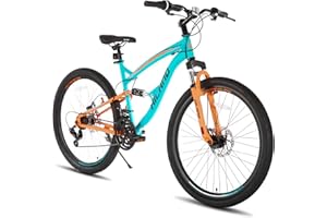 HH HILAND Hiland Full Suspension Mens Mountain Bike, 21 Speed, 26 Inch Wheel, Dual Disc Brake Bike for Men Womens Adult Bicycle