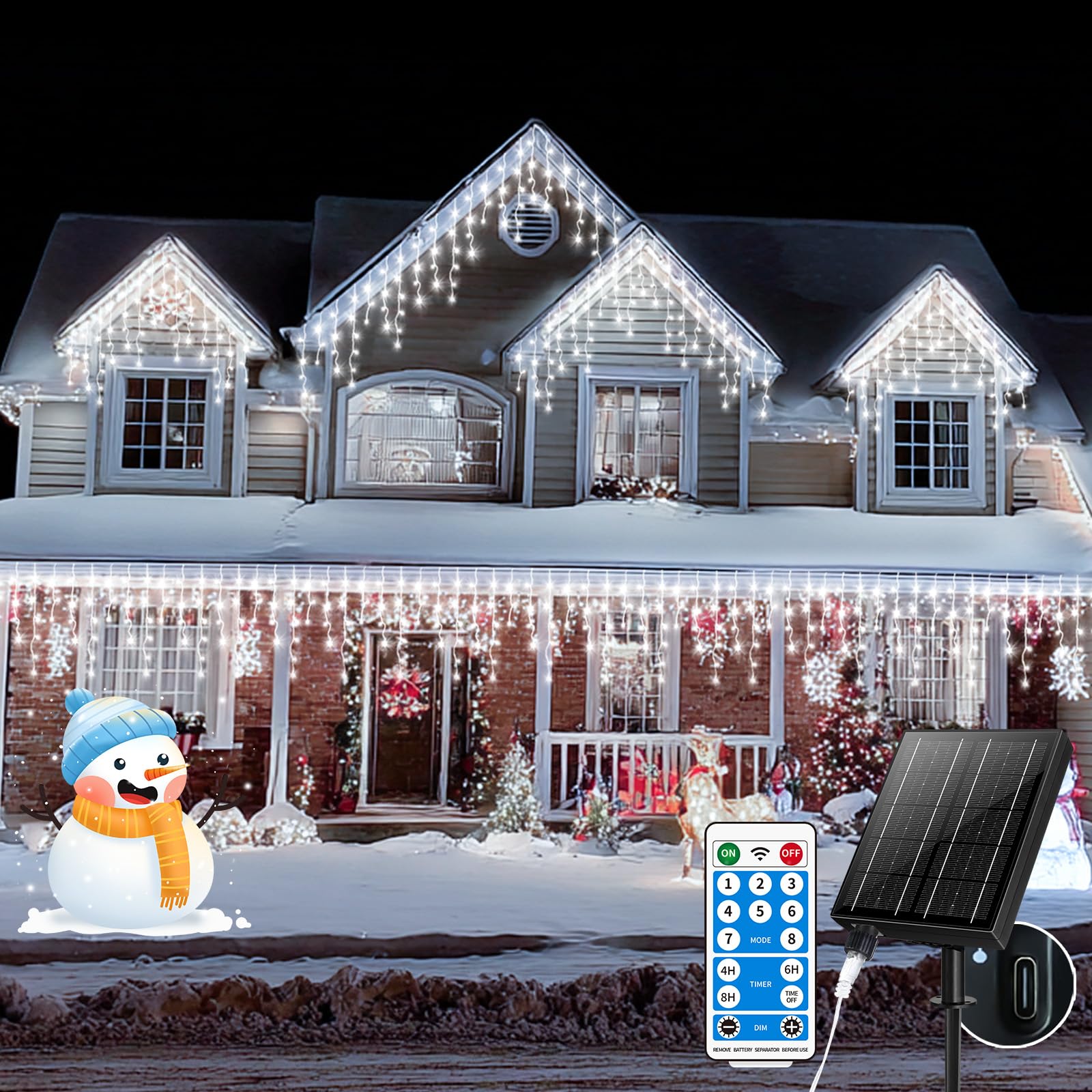 Photo 1 of *****Missing Solar Panel****Solar Powered Icicle Lights Outdoor Christmas - 660LED 66+16FT Icicle String Lights with Remote, 8 Modes, Timer, IP65 Waterproof. Rechargeable Battery for Porch, Roof, Xmas Decorations(Cool White)