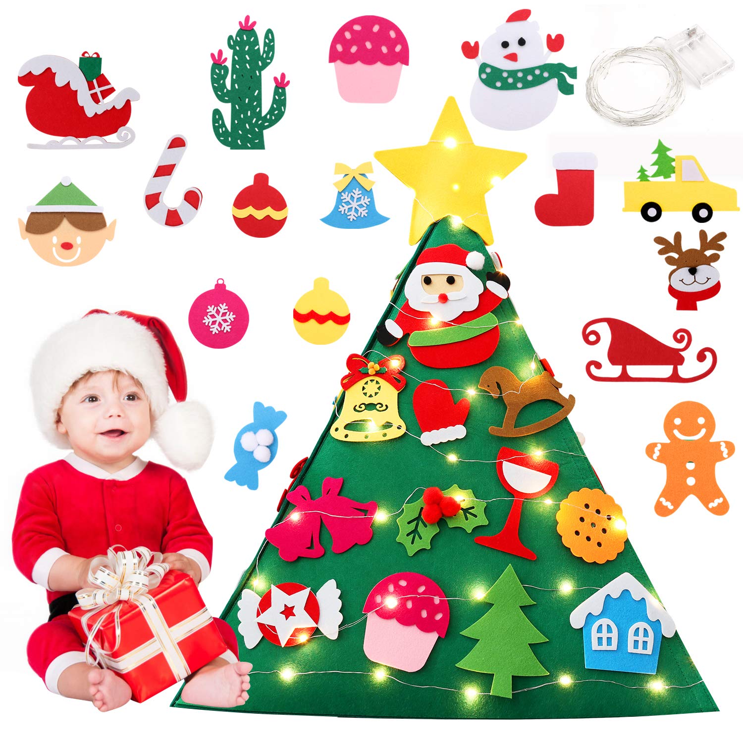 Fansport DIY Felt Christmas Tree Set with Xmas Tree Ornaments for Toddlers DIY, DIY Christmas Felt Tree for Kids Christmas Detachable Felt Tree for Xmas Decor