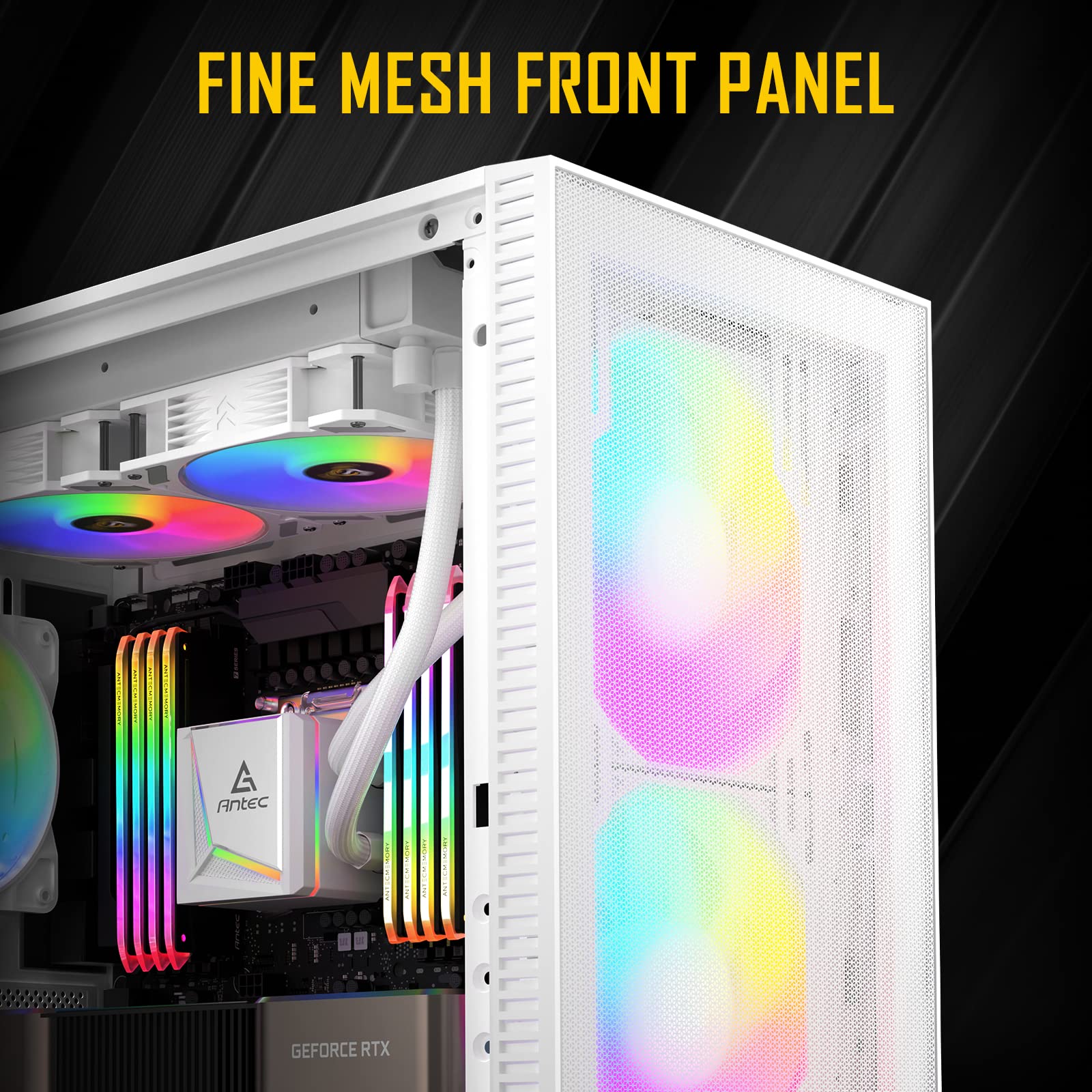 Antec NX410 ATX Mid-Tower Case, Tempered Glass Side Panel, Full Side View, Pre-Installed 2 x 140mm in Front & 1 x 120 mm ARGB Fans in Rear (White) (9734088000)