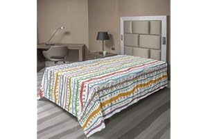 Ambesonne Striped Flat Sheet, Vertical Abstract Featured Swirl Lines Curved Sketchy Bands and Dots Display, Soft Comfortable Top Sheet Decorative Bedding 1 Piece, Twin Size, Green Pink