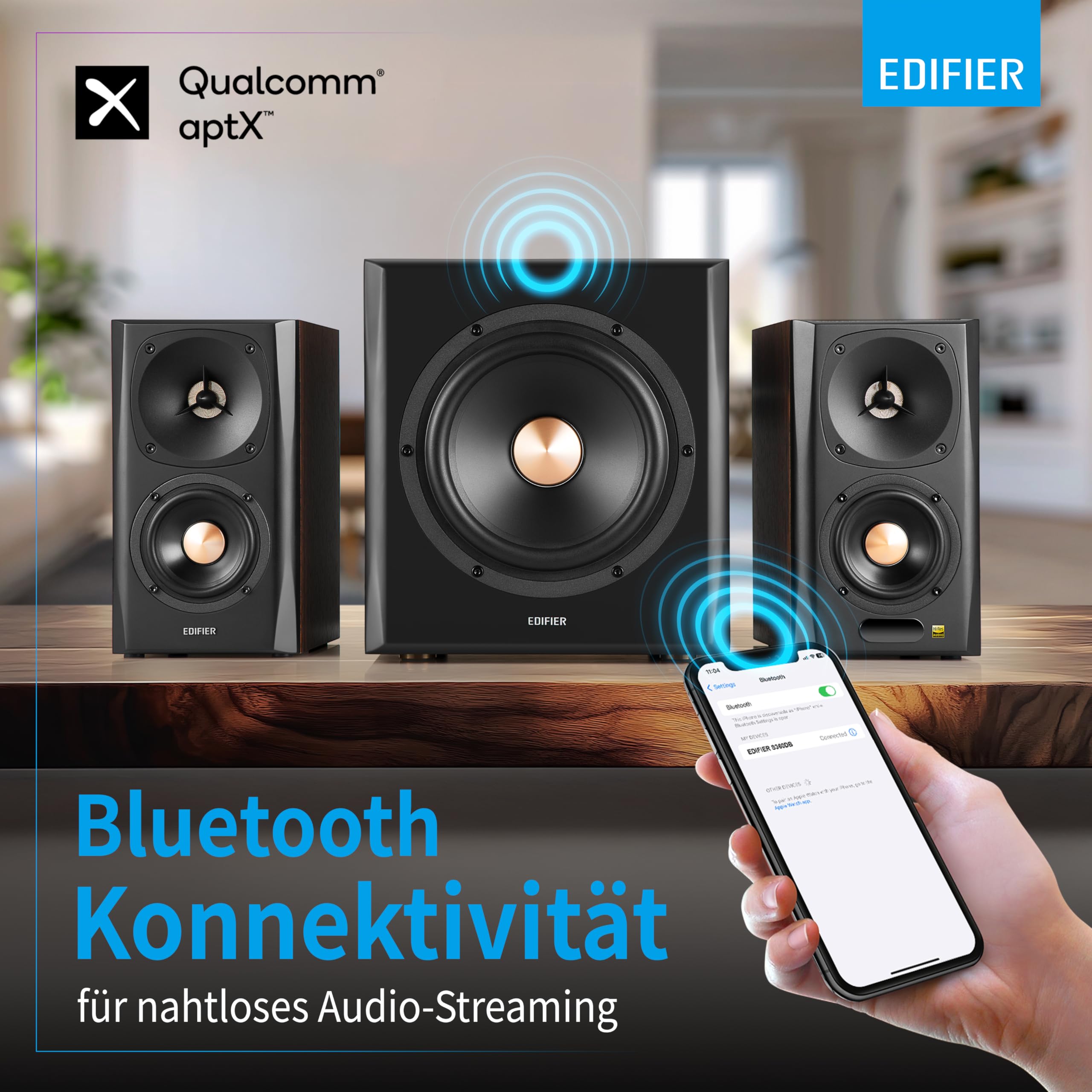Edifier S360DB 2.1 Regellautsprecher und Subwoofer Lautsprechersystem Bluetooth V5.1 aptX kabelloser Sound für Arbeitszimmer, Wohnzimmer und kleine Räume 8