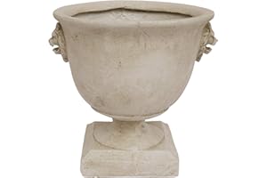 BIRSPPY Great Deal Furniture Andrea Chalice Garden Urn Planter, Roman, Lionhead Accents, Antique White Lightweight Concrete