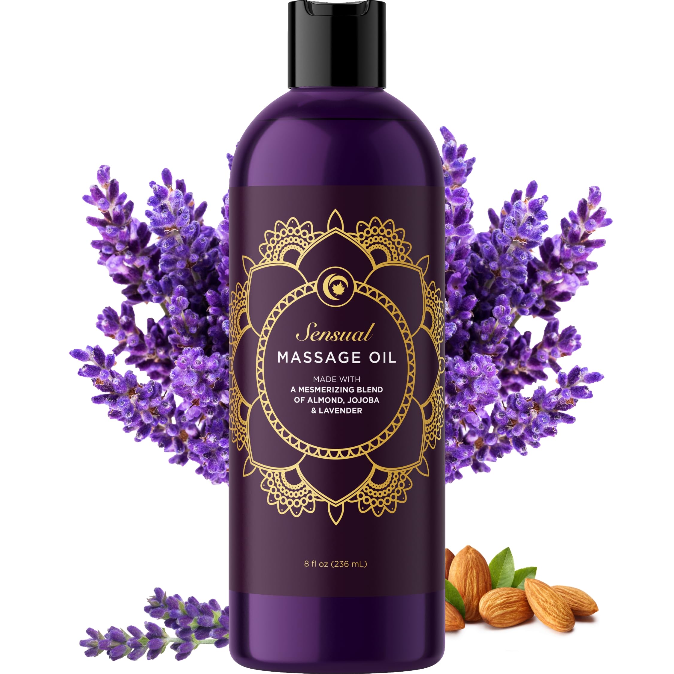 Aromatherapy Sensual Massage Oil for Couples - Lavender Massage Oil for Skin with Jojoba and Sweet Almond Oil - Aromatherapy Oil Infused with Pure Natural Oils - Vegan Non GMO & Gluten Free