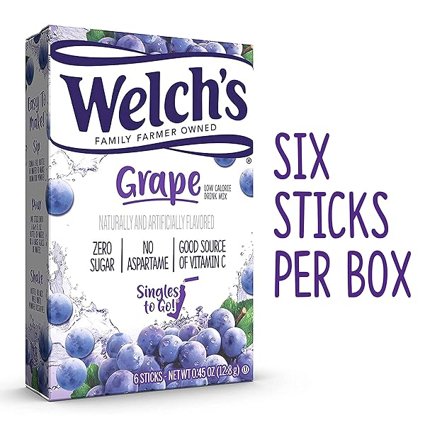 WELCH’S SINGLES TO GO WATER DRINK MIX – POWDER STICKS, 12 BOXES WITH 6 PACKETS EACH – 72 TOTAL SERVINGS, GRAPE, 0.45 OUNCE (PACK OF 12)