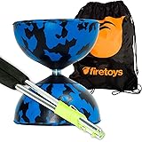 Harlequin Diabolos Set, Metal Diabolo Sticks, Diablo String & Bag (Blue & Black)