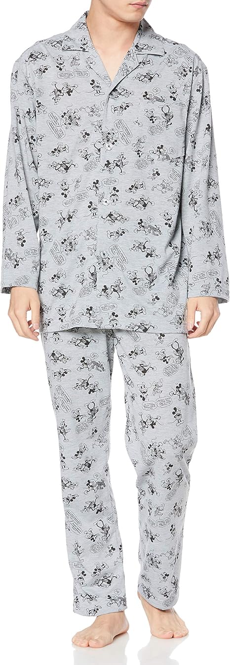 Amazon ディズニー パジャマセット メンズ 紳士 ディズニー ミッキー ミニー 天竺 長袖 シャツパジャマ 前開き ポケット付き パジャマ 通販