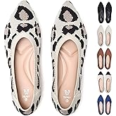 Vipost Knit Ballet Flats for Women, Pointed Toe Foldable Slip On Flats Shoes - Lightweight Breathable Dressy Flats for Work, Travel, Wedding Leopard Print