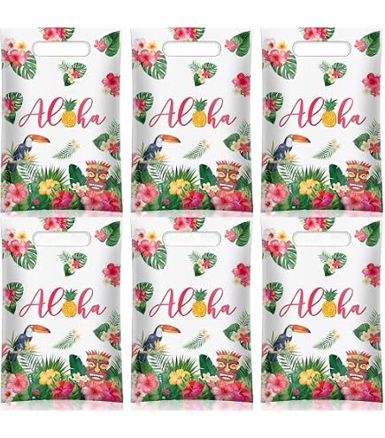 32 Stück Hawaii-Papiertüten Mit Griffen – Aloha-Design Mit Palmblättern, Für Luau-Party, Geburtstag & Festival