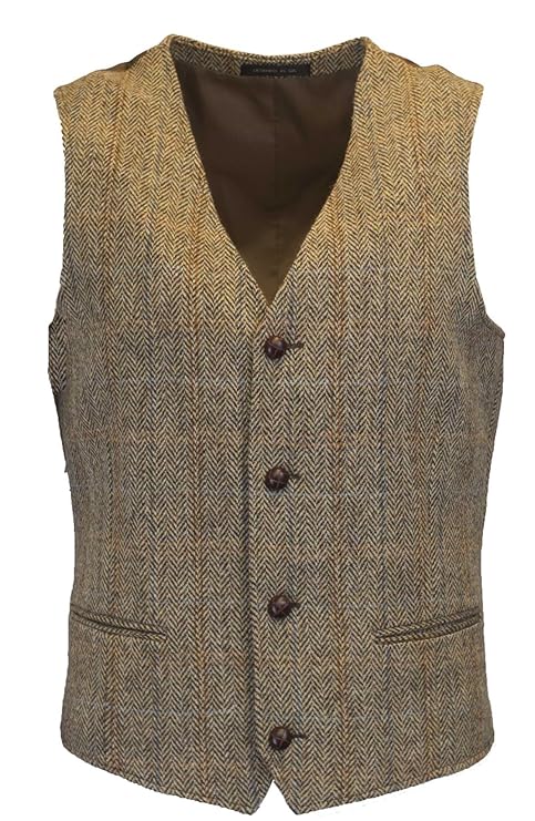 Walker & Hawkes - Herren Country-Weste - Klassisch Schottisch aus Harris-Tweed - Fischgrätmuster- Overcheck-Tartanmuster - Sa