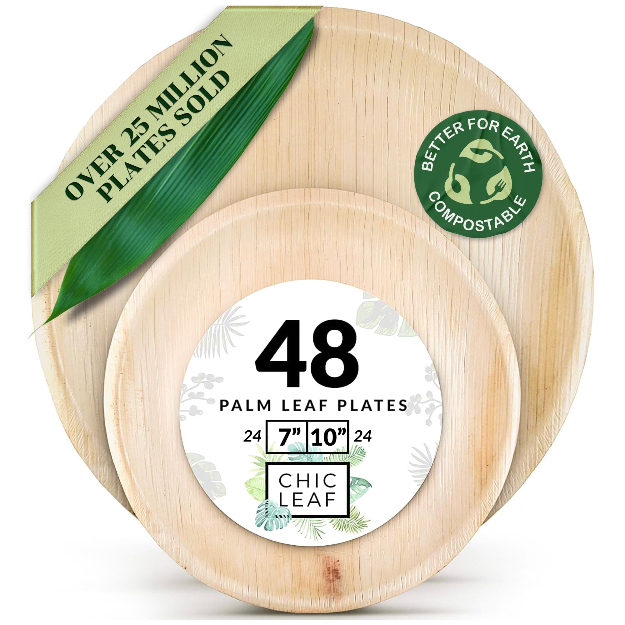 Photo 1 of Chic Leaf Palm Leaf Plates Disposable Bamboo Plates Like 10 Inch & 7 Inch Round Party Pack (48 pk) Compostable and Biodegradable - Better than Plastic, Paper and Wood Plates