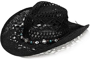 KAQJWL Faux Raffia Straw Western Cowboy Cowgirl Hat for Women or Ladies - Cute Wide Brim Decorative Bands