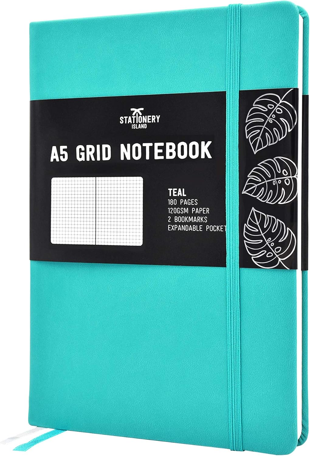 Stationery Island A5 Squared Notebook Teal. Hardback Grid Journal