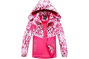 SERENYOU Girls Hooded Rain Jacket Waterproof Raincoat Fleece Lined Coat for Kids