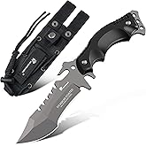 HX OUTDOORS Fixed Blade Knife with Sheath, Stainless Steel Blade G10 Handle Full Tang Outdoor Survival Camping Bushcraft EDC Belt Knife (Black)