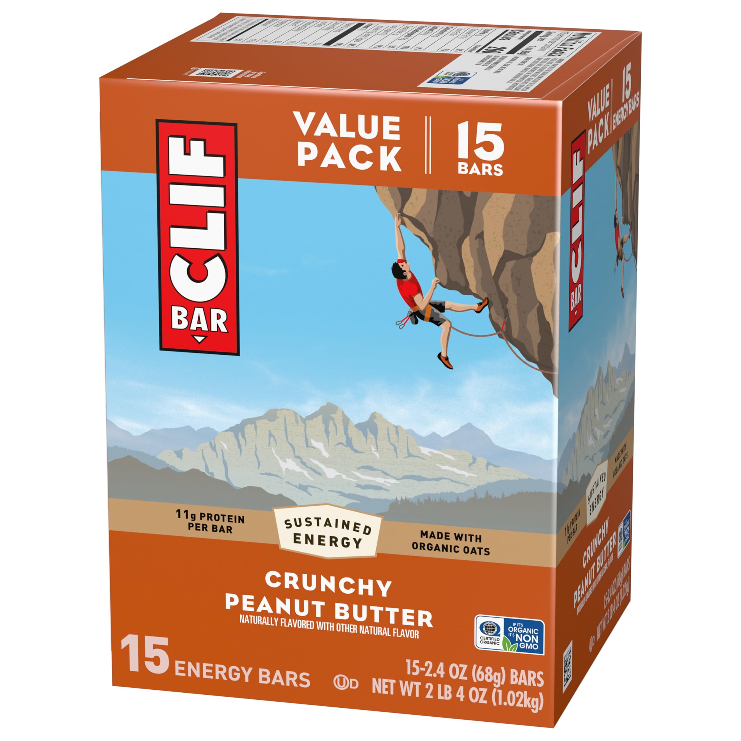 CLIF BAR - Energy Protein Bars - Crunchy Peanut Butter - Made with Organic Oats - Energy Bars - Non-GMO - (15 Pack)