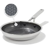 OXO Hybrid 8&rdquo; Nonstick Stainless Steel Frying Pan, Durable PFAS-Free Ceramic Skillet, Stay-Cool Handle, Induction &amp; All Cooktop Compatible, Dishwasher Safe, Mirror Polished Tri-Ply