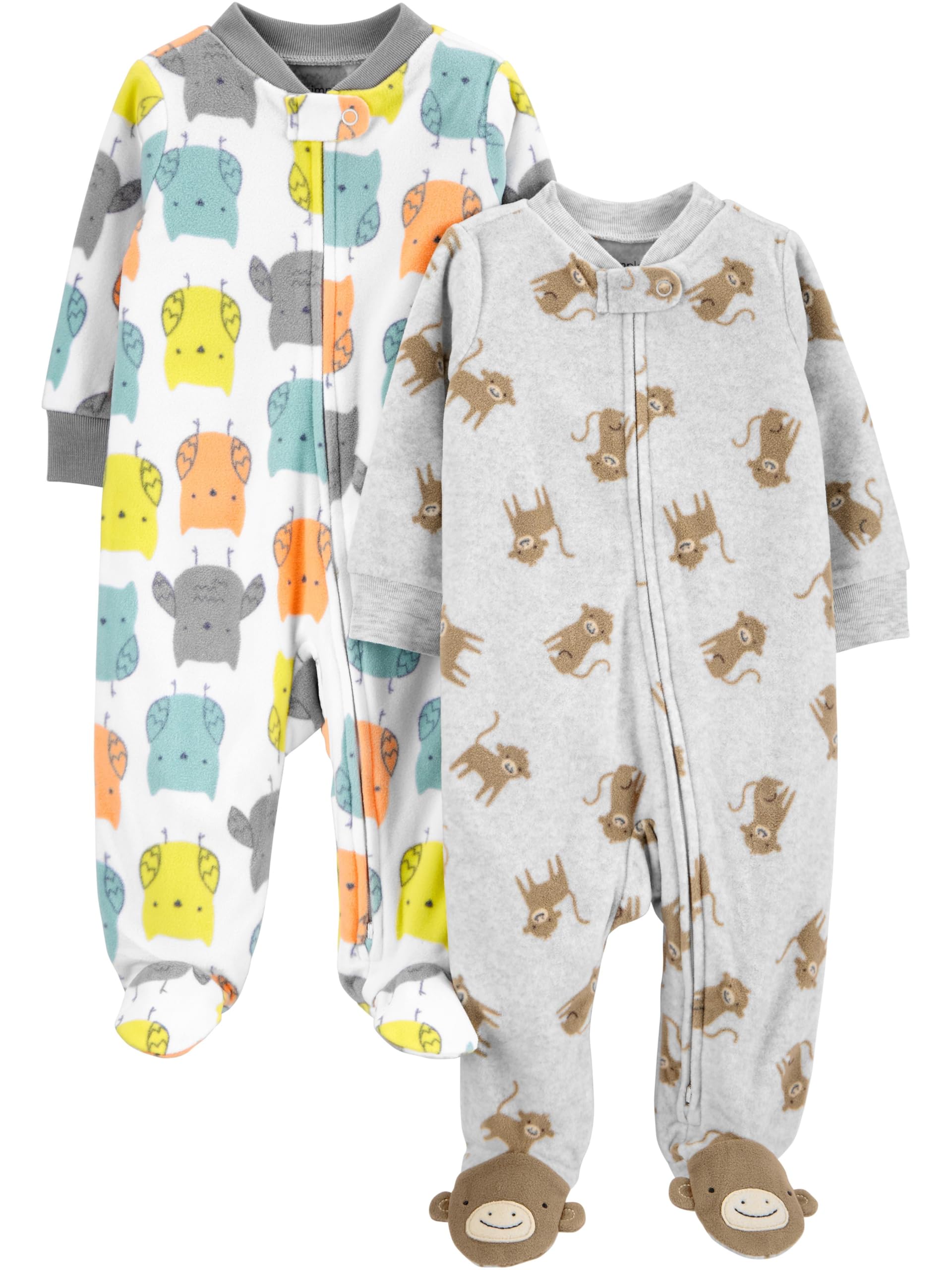 Photo 1 of Simple Joys by Carter's Baby 2-Pack Neutral Fleece Footed Sleep and Play, Grey Monkey/White Owl, Newborn