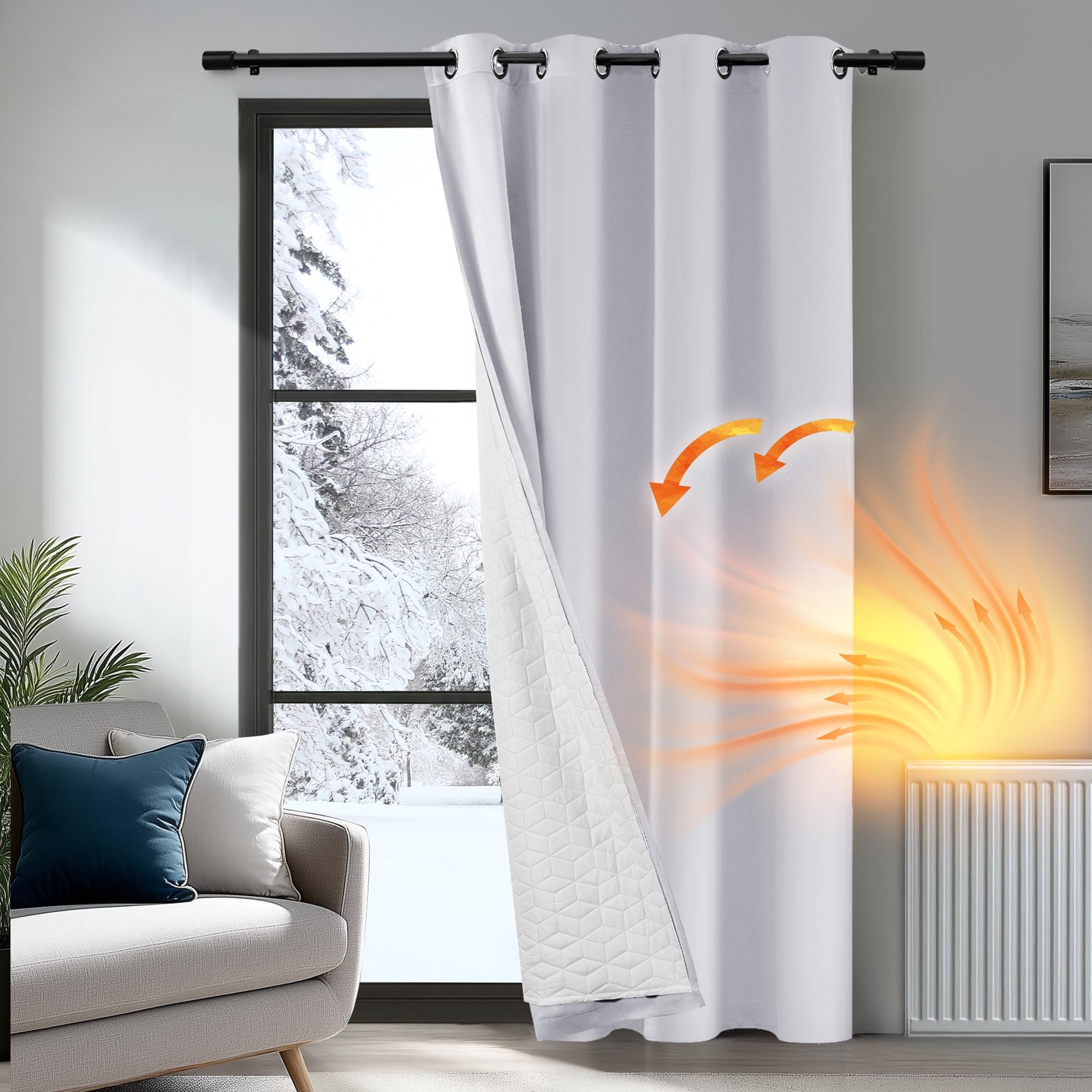 Deconovo Thermal Door Curtain 84 Inch Drop, Room Darkening Blackout Curtain with Thick Microfiber Lining, Double Layer Windproof Drapes for Doorways, 52x84 Inch(WxL), Silver Grey, 1 Panel