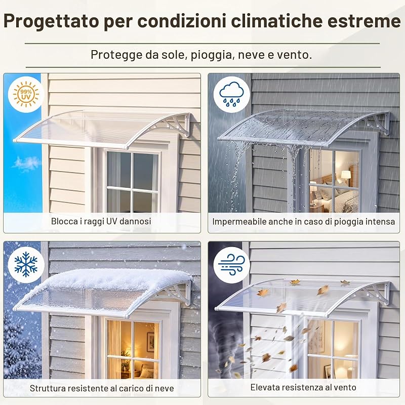 Pensilina da Esterno 100 x 300 cm – Tettoia per Porta d’Ingresso in Policarbonato con Staffe in ABS, Protezione da Pioggia, Neve e Raggi UV per Porta, Finestra e Terrazza