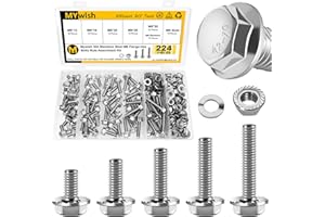 224Pcs M6 Bolt x 12/16/20/25/30mm, M6x1.0 Bolt, Flanged Hex Head Bolts with Flange Nuts Washers, 304 Stainless Steel M6 Screws, Metric Bolt Assortment, DIN 6921 by Mywish