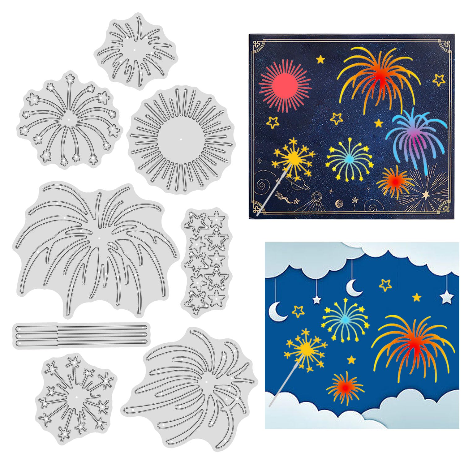 GLOBLELAND Fireworks Cutting Dies Metal Festival Embossing Stencils Die Cuts for Paper Card Making Decoration DIY Scrapbooking Album Craft Decor