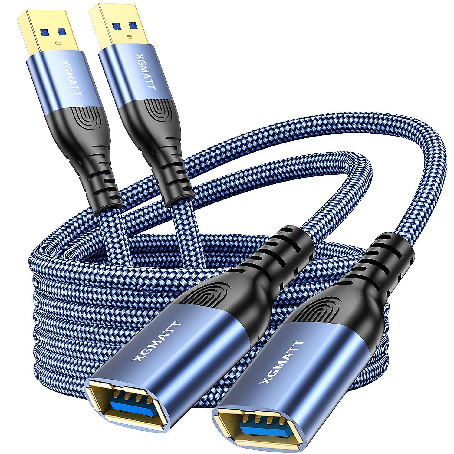 XGMATT USB 3.0 Extension Cable (2M-2pack), USB Type A Male to Female 5Gbps Data Sync USB Extender Cord Compatible with Printer, Scanner, Keyboard, Oculus Rift,PS VR,HTC Vive,Card Reader,Camera,Blue