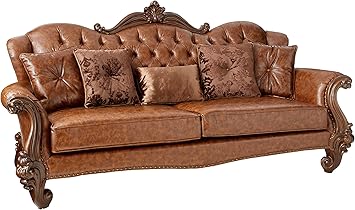 Amazon Com Acme Versailles Light Brown Faux Leather Sofa With 5
