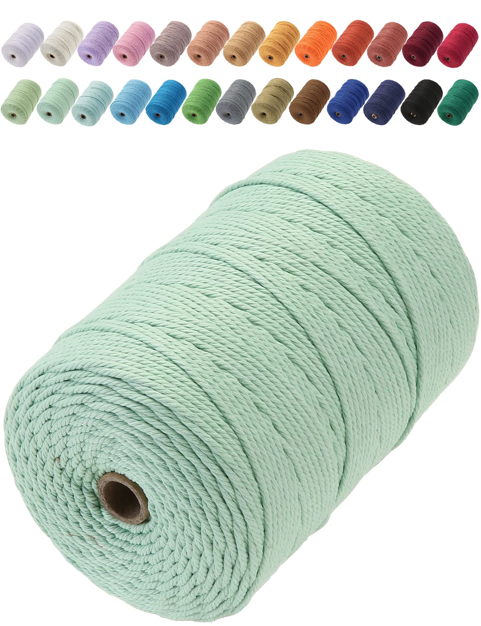GOHOF Macrame Cord 3mm x 200m Premium Cotton Macrame Rope, 4 Strand Twisted Soft Cotton Cord, One of The Most Perfect Materials for Macrame Art, Cotton String Without Chemicals (Mint) — image 1