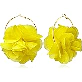 NONQL Bohemian Aesthetic Fabric Flower Lightweight Hoop Earrings Handmade Summer Vacation Dangle Drop Earrings For Women