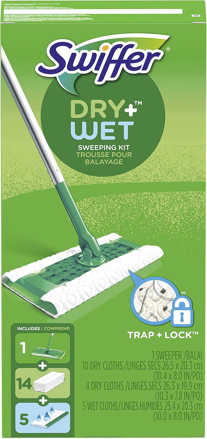 Swiffer Sweeper Dry + Wet All Purpose Floor Mopping and Cleaning Starter Kit with Heavy Duty Cloths, Includes: 1 Mop, 19 Refills: Health & Personal Care