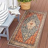 COMSLE Boho Area Rug, 2' x 4' Machine Washable Rugs for Entryway Faux Wool Small Rugs Distressed Throw Rug Non-Slip Floor Carpet for Indoor Bedroom Kitchen Living Room