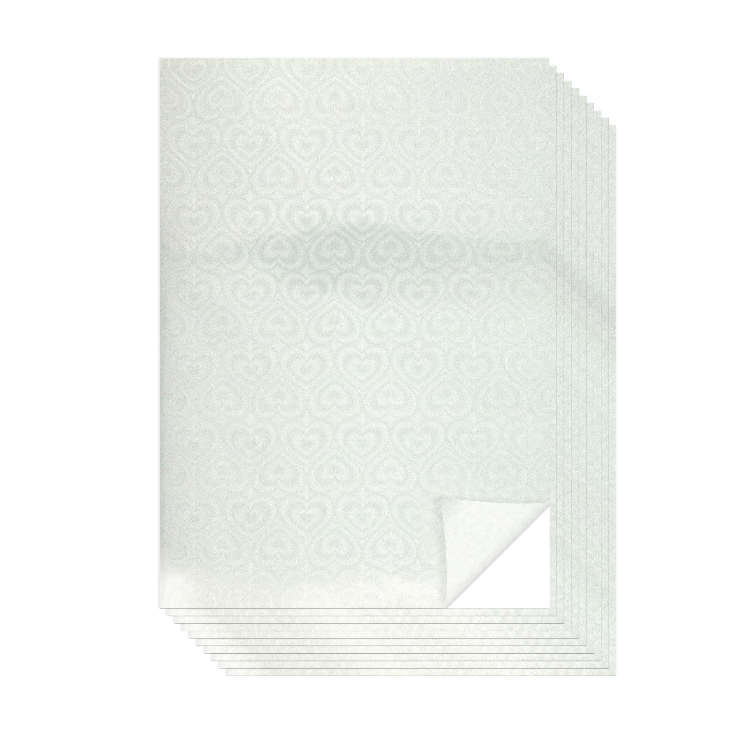 Evergreen Goods 10 Sheets A4 Holographic Translucent Printable Vinyl - Waterproof Glossy Paper for Inkjet & Laser Printer | Perfect for Cricut & Silhouette Cutters, Stunning Designs (Hearts Pattern)