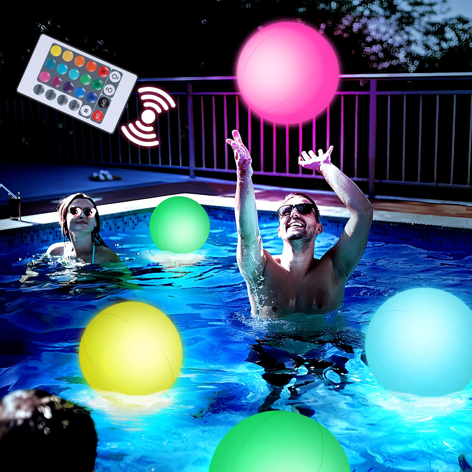 Photo 1 of 3 otters 4PCS Light Up Beach Balls, 12" Glow Pool Balls with Remote Control LED for Summer Parties Pool Decorations