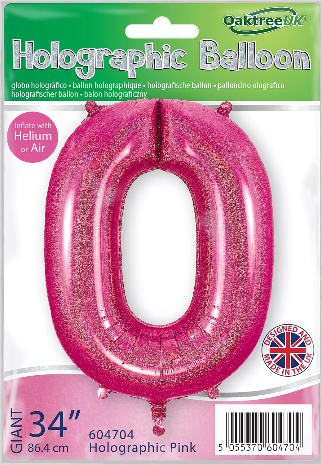 Oaktree 34" Number 0 Holographic Pink Foil Balloon - 604704