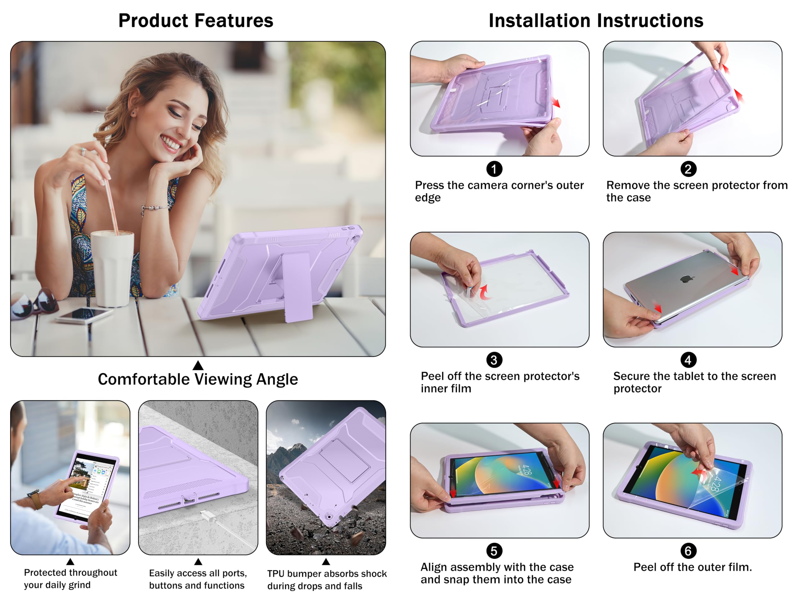 Soke Case for iPad 9th/8th/7th Generation 10.2-Inch (2021/2020/2019 Release), with Built-in Screen Protector and Kickstand, Rugged Full Body Protective Cover for Apple iPad 10.2 Inch - Black