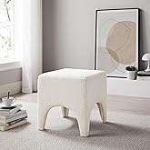 Arcrinte 17" Boucle Modern Square Foot Stool Ottoman, Vanity Stool for Makeup, Rectangle Foot Rest for Couch, Upholstered Ott