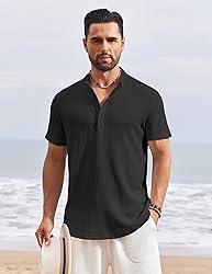 COOFANDY Men's Black Henley Shirt Short Sleeve