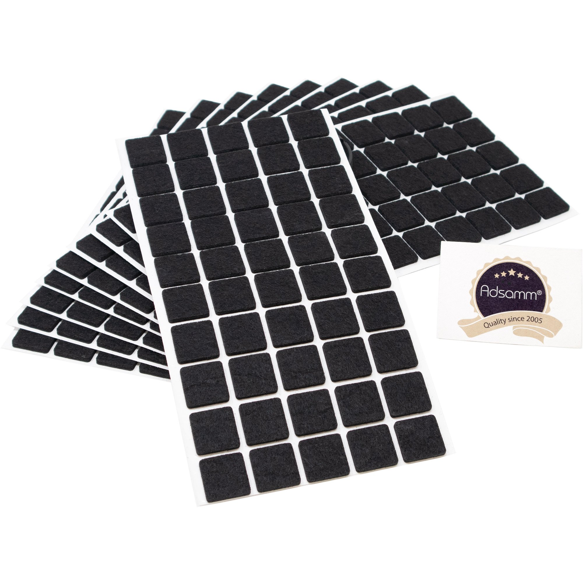 Adsamm® / 500 x self-adhesive felt pads/Black / 0.79x0.79'' (20x20 mm) / square / 0.138'' / 3.5 mm thick stick-on furniture felt glides/Furniture & Chair Glides