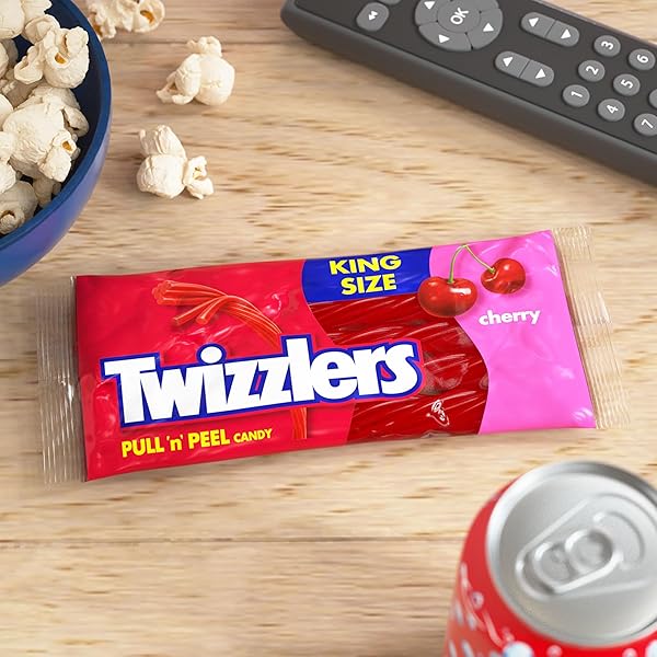TWIZZLERS PULL ‘N’ PEEL CHERRY FLAVORED KING SIZE, LOW FAT CANDY PACKS, 4.2 OZ (15 COUNT)