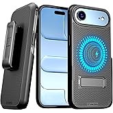Designed for iPhone 17 Air Case with Belt Clip Holster - Compatible with MagSafe Magnetic Heavy Duty Phone Cover with Kickstand - Black